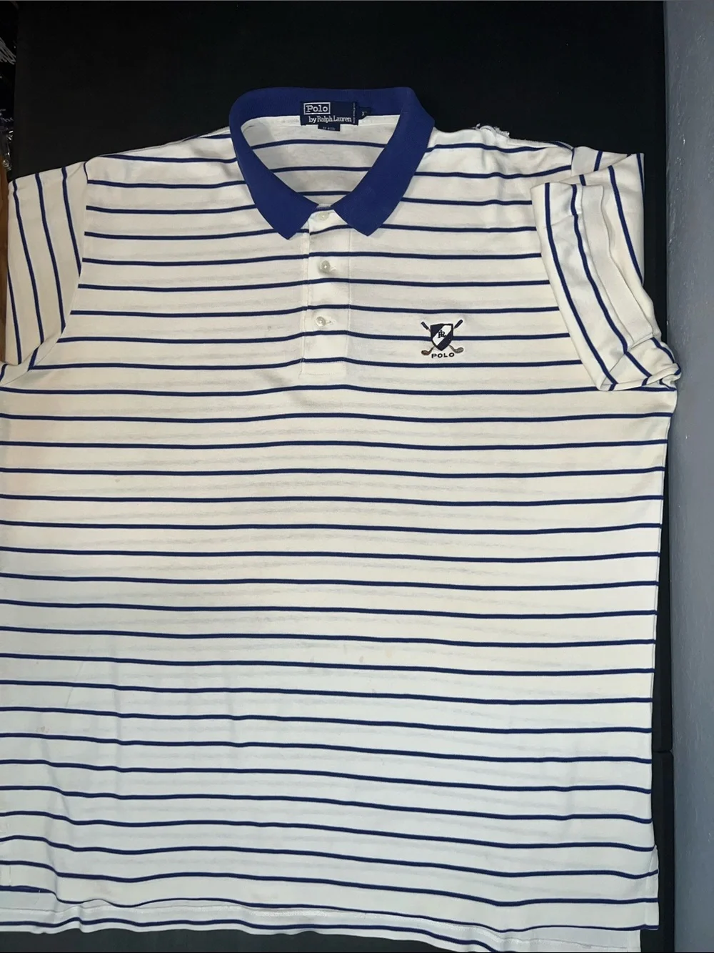 Polo by Ralph Lauren Cream Polo with Navy Stripes and Navy Collar
